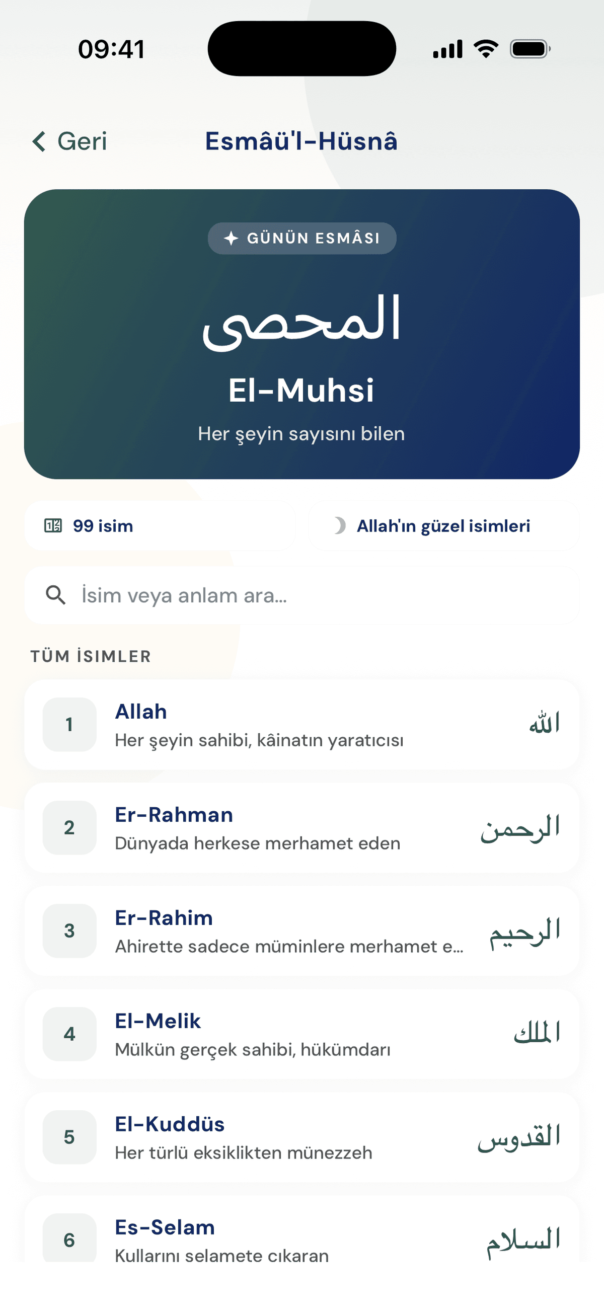 Inspraytion Esmaü’l-Hüsna: günün esması El-Muhsi ve 99 ismin listesi