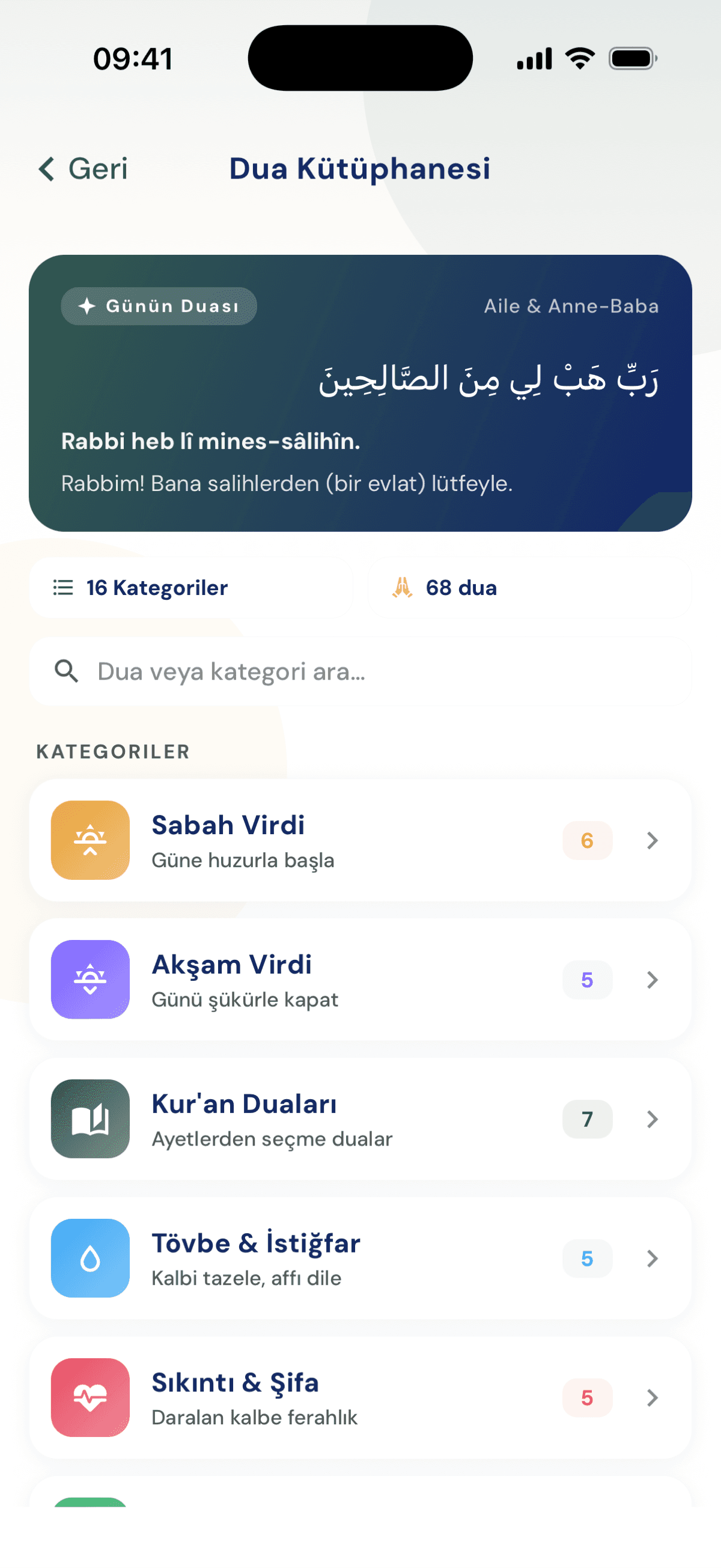 Inspraytion dua kütüphanesi: günün duası ve sabah, akşam virdi kategorileri