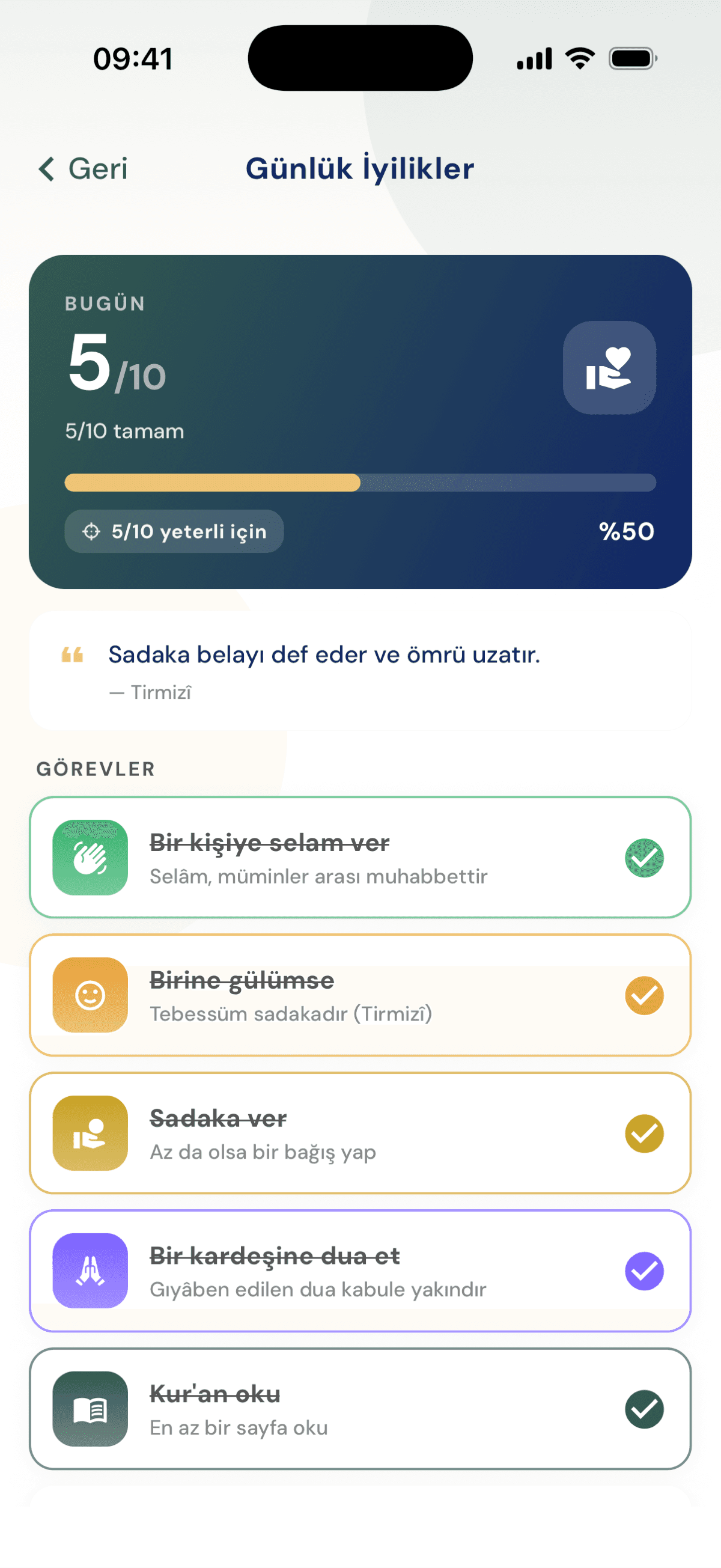 Inspraytion günlük iyilikler ekranı