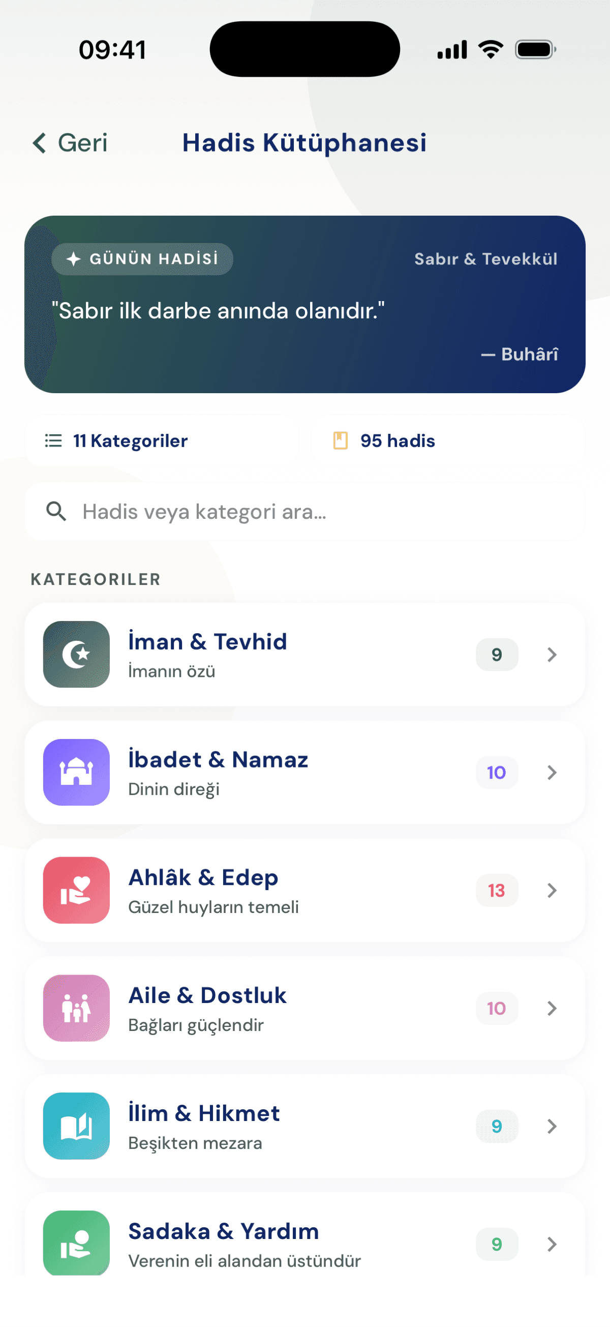 Inspraytion hadis kütüphanesi: günün hadisi ve 11 kategoride 95 hadis