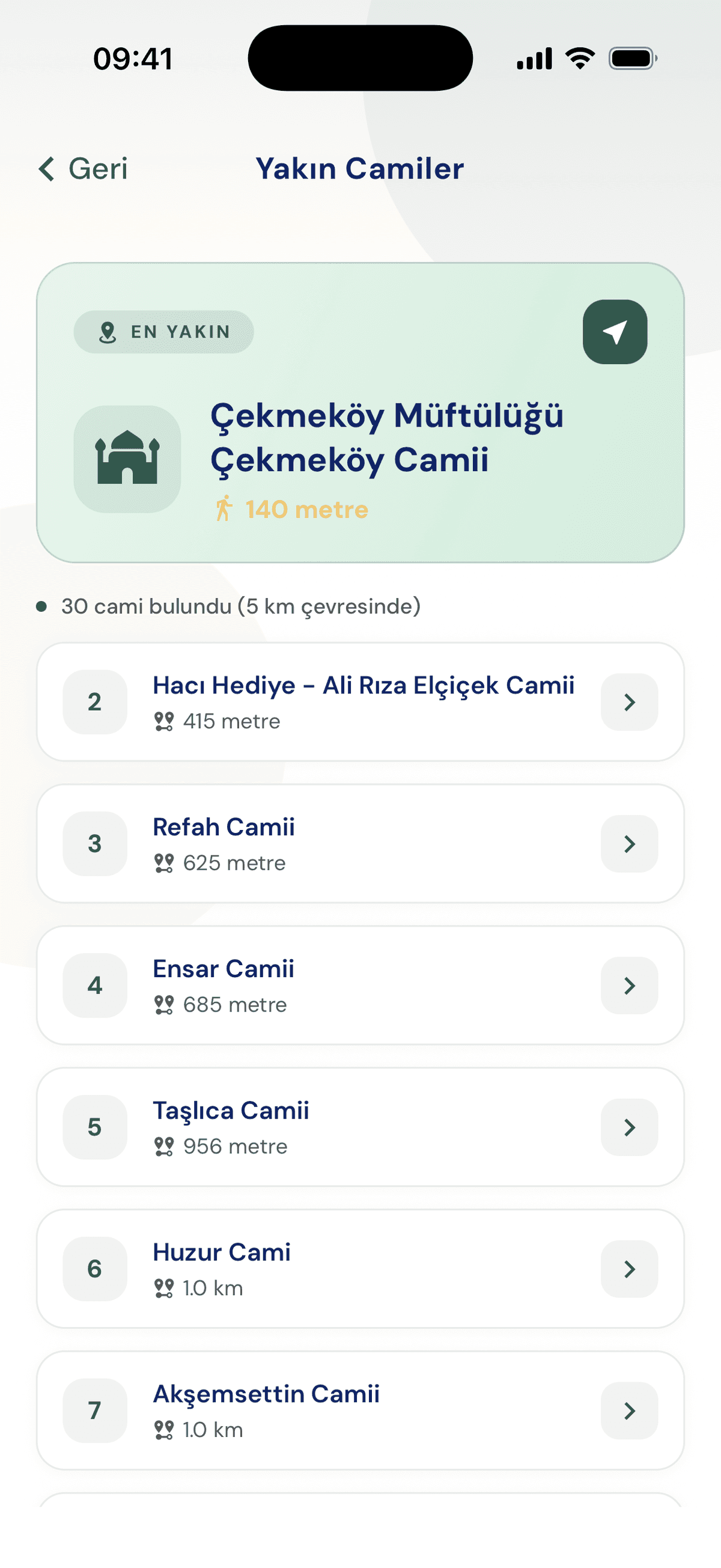 Inspraytion yakın camiler: 5 km çevrede 30 cami, en yakını 140 metrede