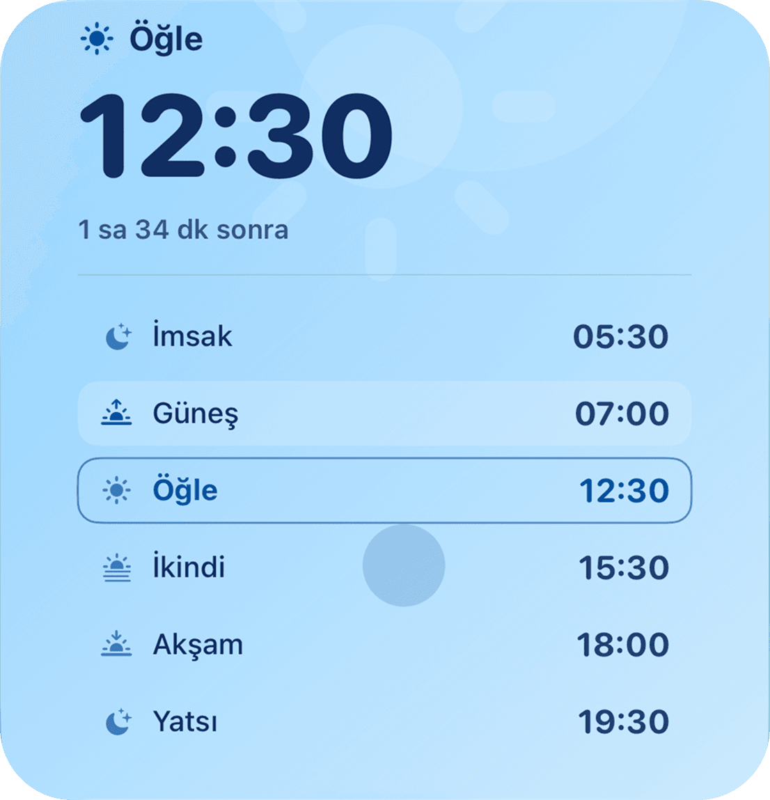 Inspraytion günlük plan widget’ı, öğle ışığında